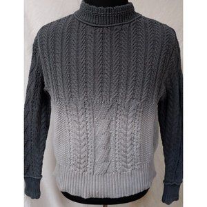 By Anthropologie Womens Large Green Colorblock Cable Knit Long Sleeve Sweater